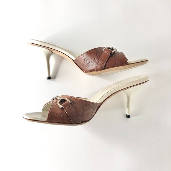 Gucci Retro Vintage Horsebit Monogram Leather Slip On Mules Slides Sandals 36 - Picture 7 of 13